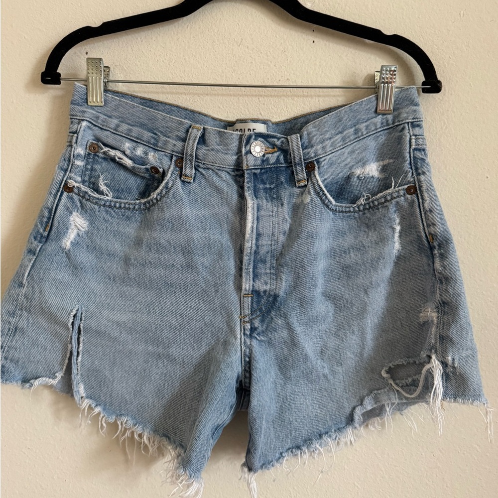 Agolde Parker Light Blue Distressed Jean Shorts